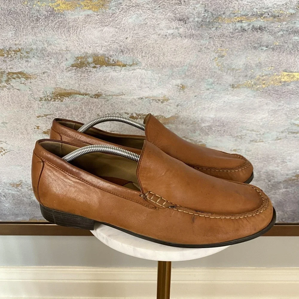 Johnston & Murphy Shoes Mens Size 11.5 Brown Leather Slip On Loafers 20-8470